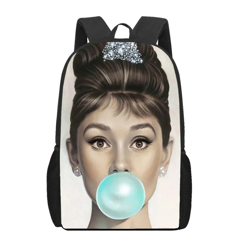 

Audrey Hepburn Print Woman Men Backpack Kids Boys Girls School Bags Teenager Casual Storage Backpacks Students Shoulder Rucksack