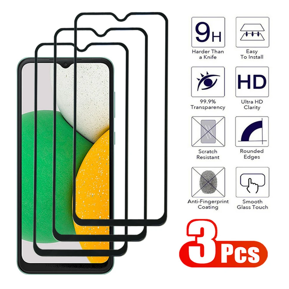 

3Pcs Full Cover Tempered Glass For Samsung Galaxy A73 A53 A33 A23 A13 Screen Protector A04 A14 A24 A34 A54 Protective Glass Film