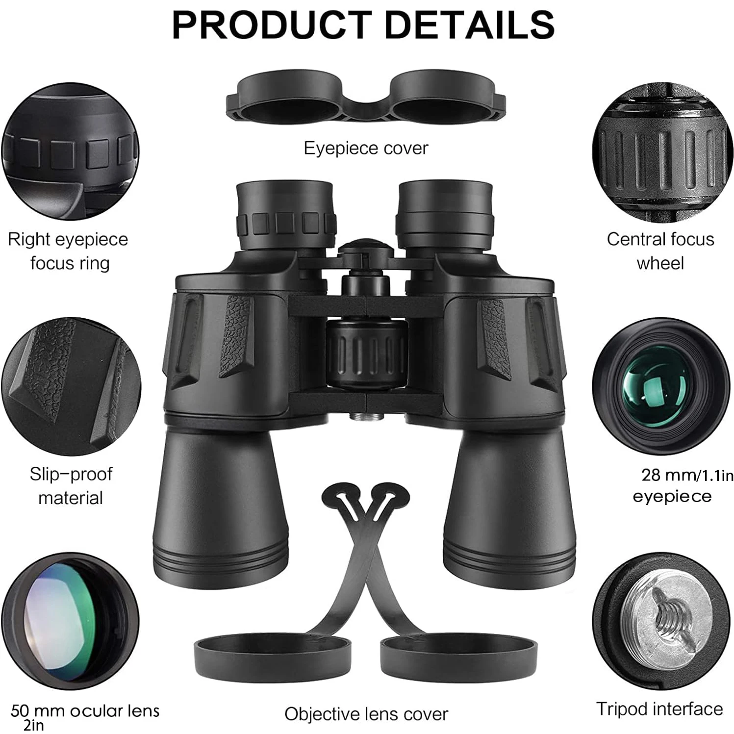 10x50 Binoculars FMC Coating Telescope Bak4 Prism IPX4 Waterproof Portable For Camping Hiking Concert Bird Watching Hunting 2