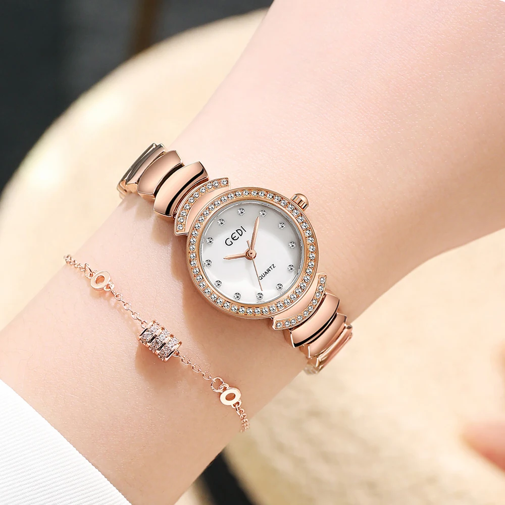 Luxury Rose Gold Women Watches Stainless Steel Bracelet Fritillary Dial 30m Water Resistance Cute Ladies Quartz Wristwatch Clock