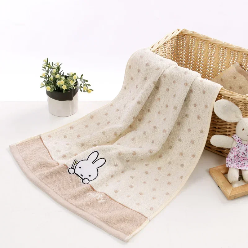 Miffy Kawaii 100% Cotton Material Towel Washcloth Lovely Cartoon Thickening Face Soft Embroidered Patterns Customs Supplies