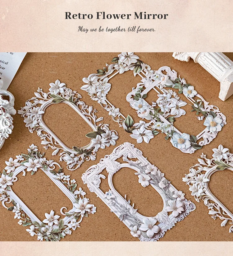 JIANWU 10 Blatt Blumenspiegel Manor Serie Vintage Relief Hohlmaterial Dekor Collage Karte Kreatives DIY Journal Briefpapier – Detail 14