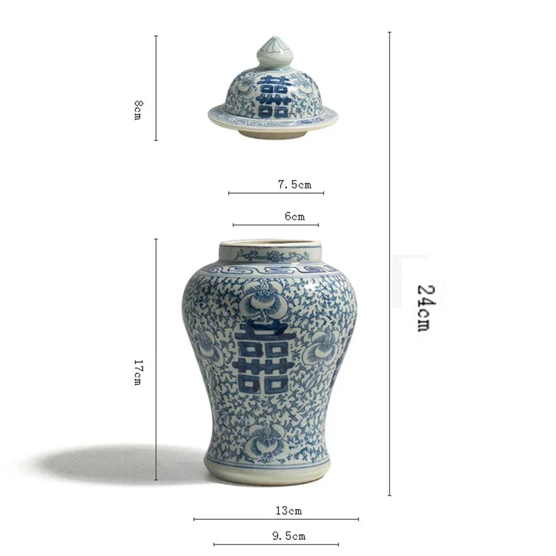 Jingdezhen Double Happy Ceramic Chinese Vase Blue and White Ginger Jars for Home Decor Pot Table Vase Porcelain Temple Jar Vase 2