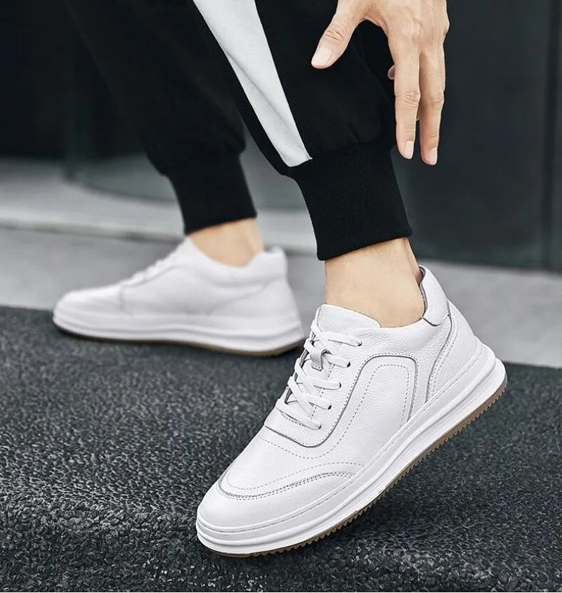 

Mens Sneakers lace up Spring Autumn Mens Casual Shoes Men's genuine leather Shoes Soft Bottom Men's white Shoes Tenis