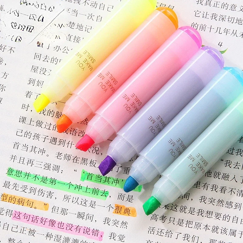 스누피 형광 형광펜, 펜 마커 파스텔 드로잉 펜, 학생, 학교, 사무용품, 귀여운 문구 선물, 6 개/세트