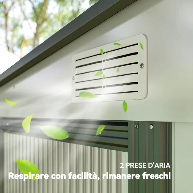 Abri de jardin en acier avec portes coulissantes et évents d'air 213x130x185cm Gris foncé 3