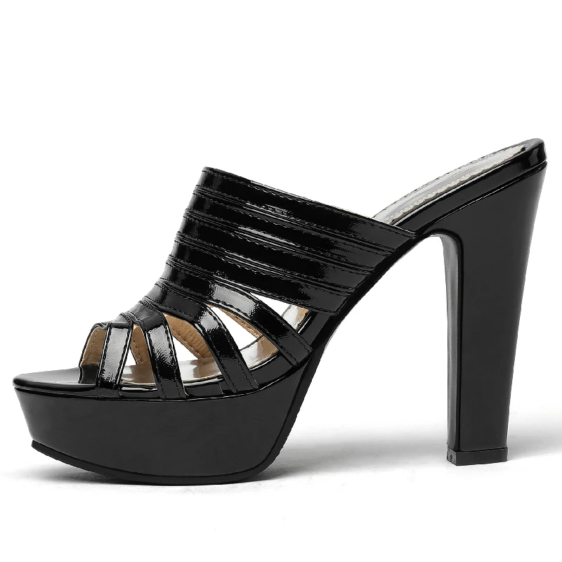 Pantoletten High Heels Blockabsatz Glitzer Plateau Pantoletten