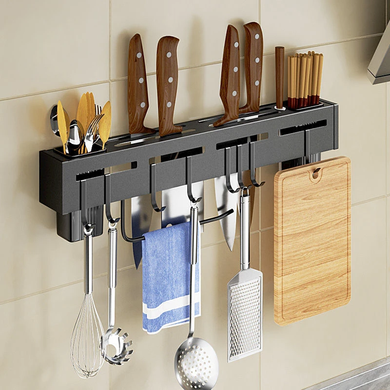 Kitchen Storage Rack Punch-Free Multi-Functional Home Wall-Mounted  Chopsticks Knife Holder Seasoning Utensils Complete Rack - AliExpress