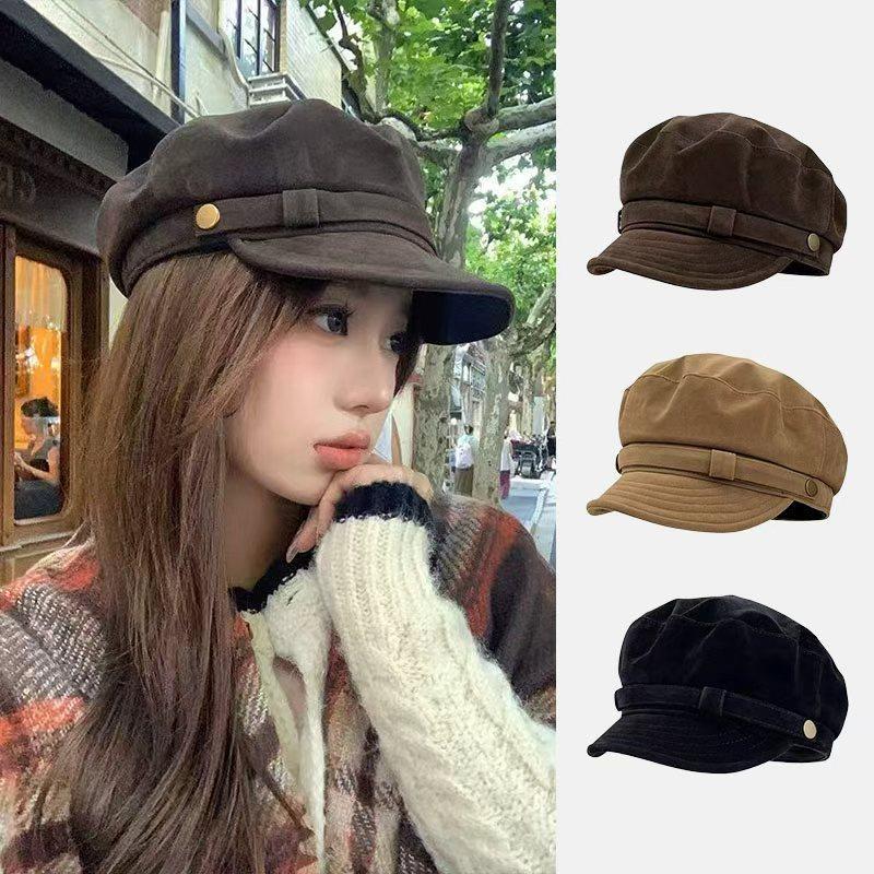 Retro Suede Beret Hat For Women Flat Top Newsboy Cap Autumn Winter Briti Sle Casual Foldable Warm Hat B.H