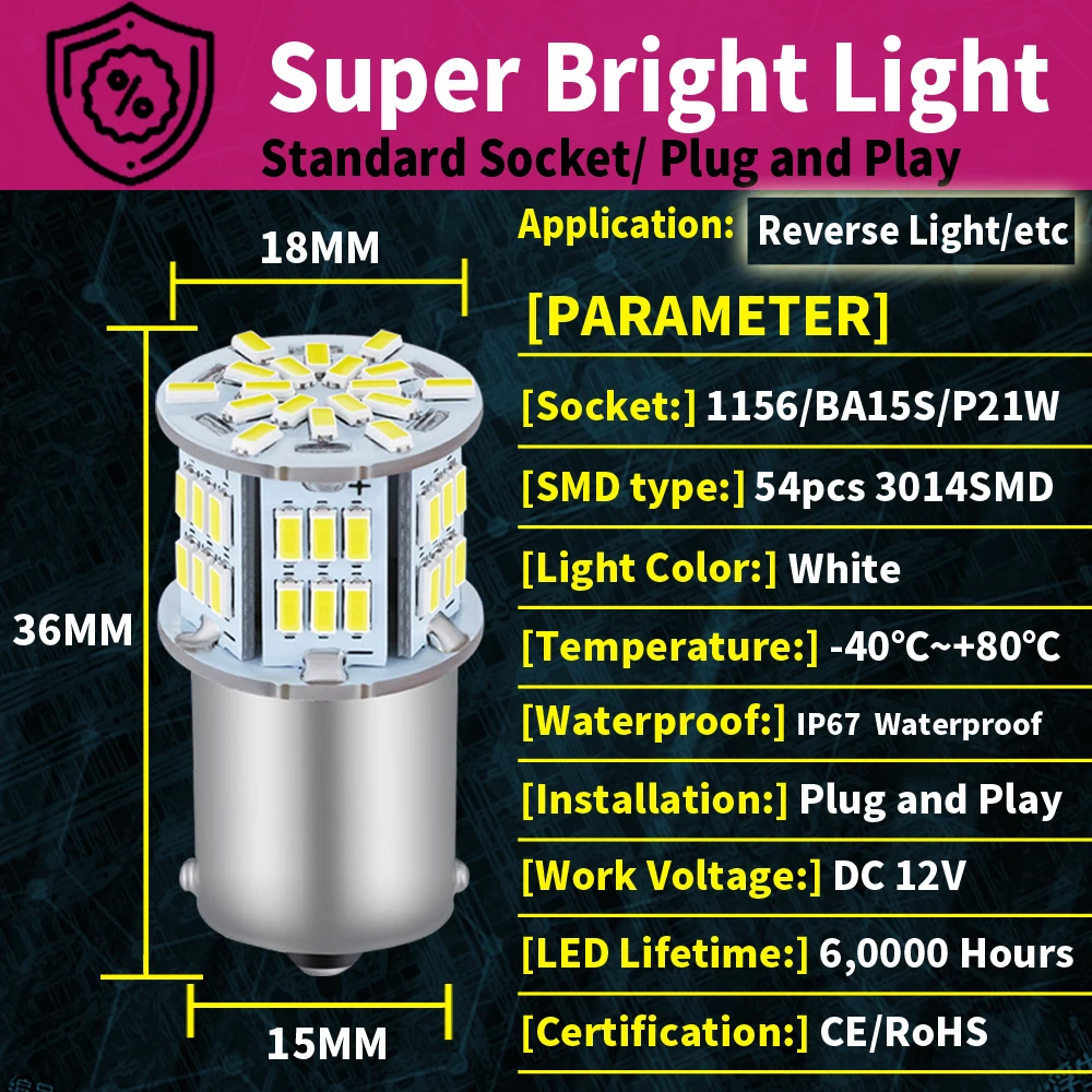 2pcs LED 역방향 라이트 Blub 램프 P21W BA15S Canbus For VW Passat B5 B5.5 B6 골프 mk3 mk4 mk5 mk6 3 4 5 6 폴로 6n 6r 9n Touran