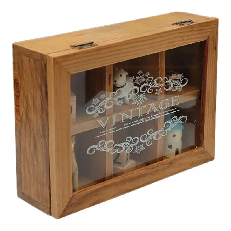 

Jewelry Display Case 6 Grid Retro Dustproof Boxes With Transparent Lid Wooden Storage Box Elegant Jewelry Organizer home supply