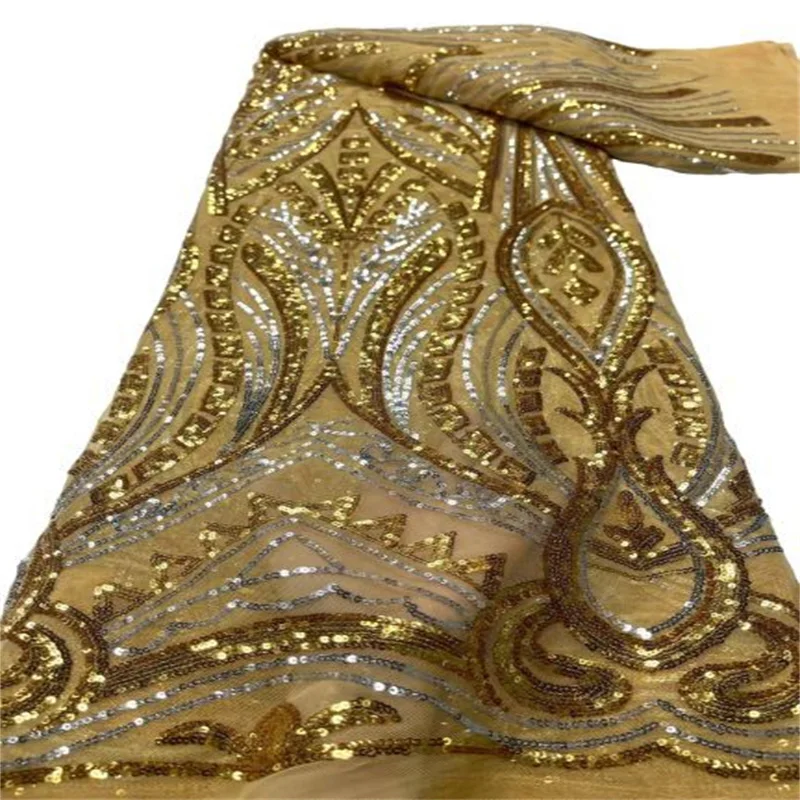 

African Sequins Lace Fabrics 2022 High Quality Lace French Lace Fabric Nigerian Tulle Lace Fabrics For Wedding Dress Gold