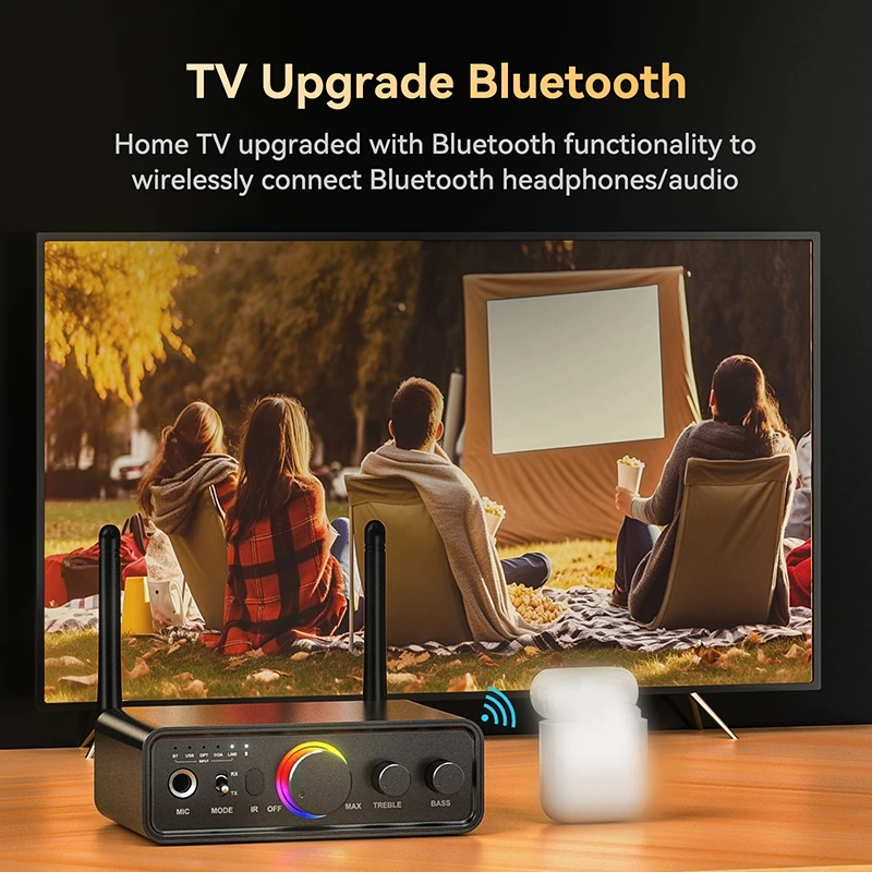 RGB Bluetooth 5.3 Audio Transmitter Receiver DAC Digital to Analog Conversion DSP 6.5MM Microphone Karaoke Hifi Wireless Adapter