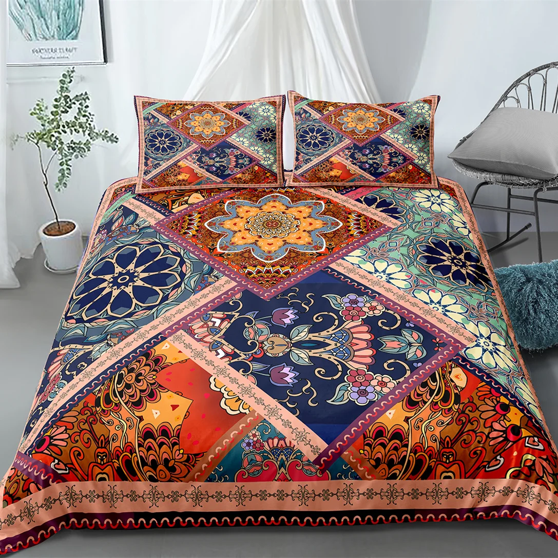 

Boho Mandala King Queen Duvet Cover Bohemian Flowers Bedding Set Women Vintage Tribal Ethnic Floral 2/3pcs Polyester Quilt Cover