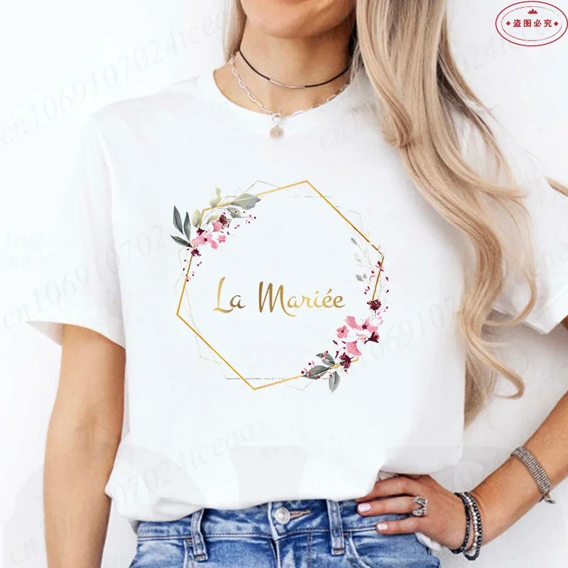 French Girls Team Future Bride T-shirt Wreath Graphic Tees Bridal Wedding Tops Single Farewell Bachelorette Party EVJF Tshirt 4