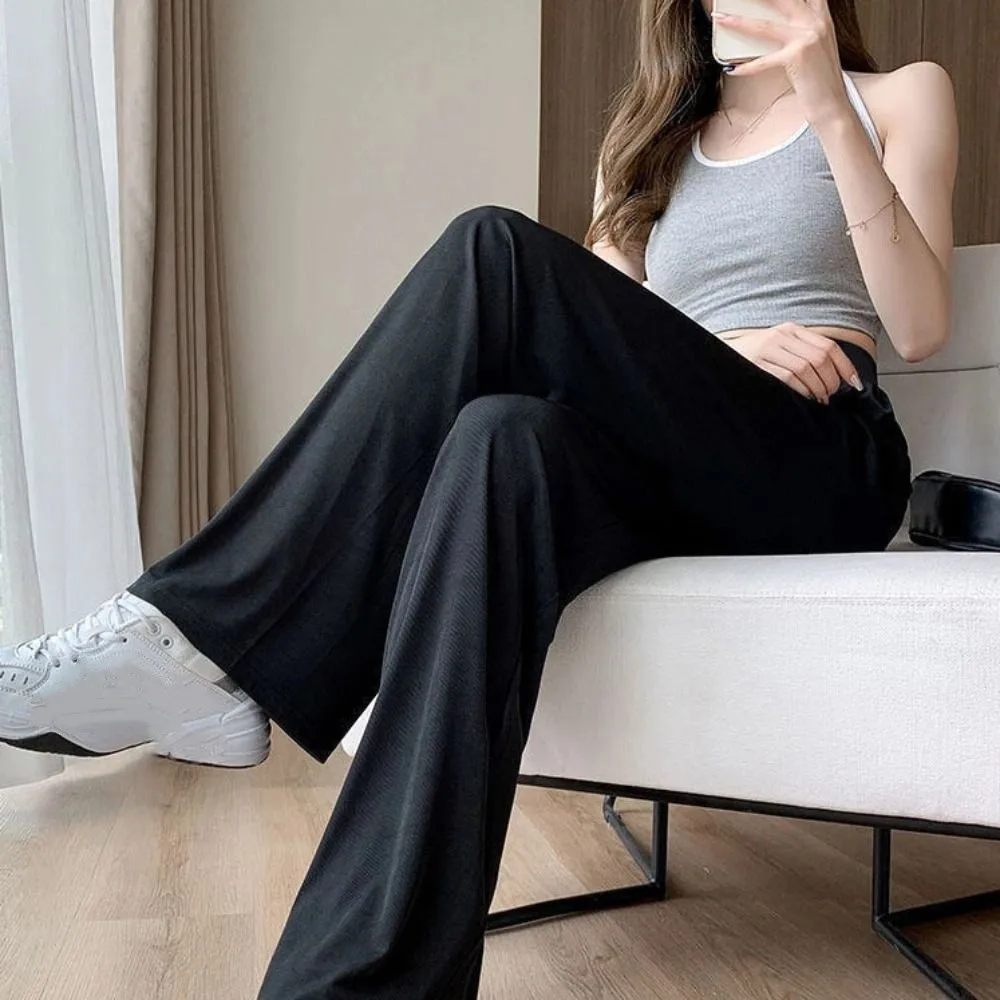 Loose Straight Leg Pants Ice Silk High Waist Casual Pants Pregnant Workout Trousers Dropping Feeling Wide Leg Pants Woman Female