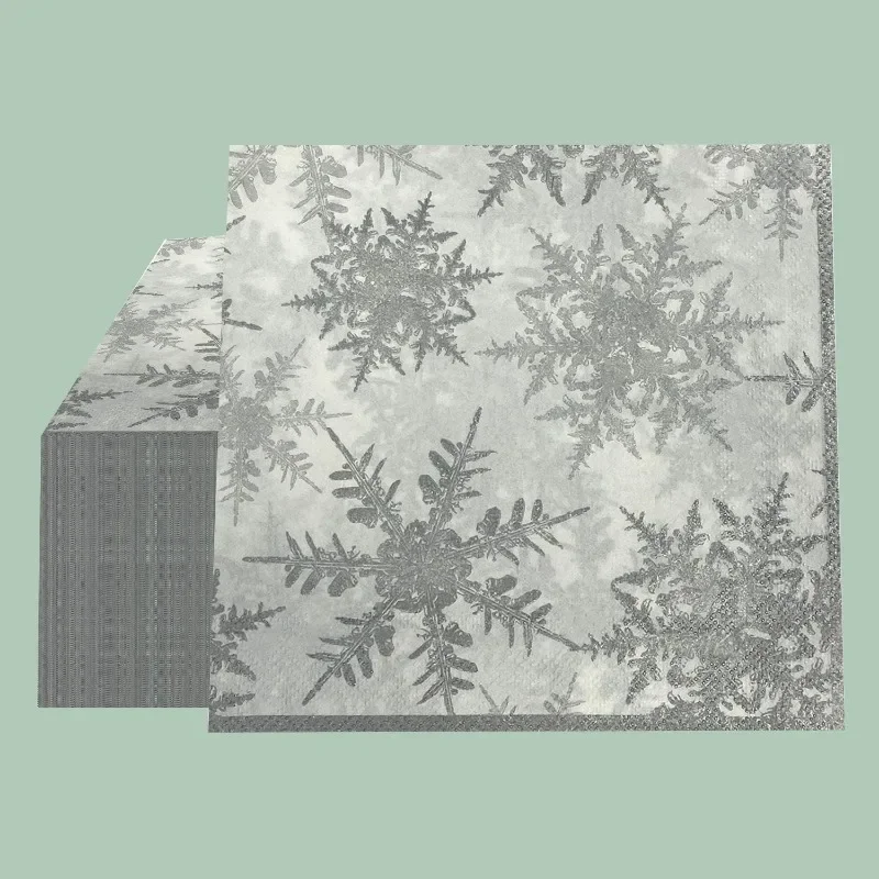 20pcs/Pac 2-Ply Christmas Series Party Decoration Paper Napkins Winter Snowflake Printed Paper Placemats Wine Glass Flower