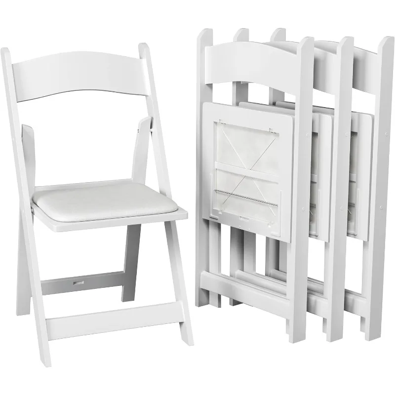 4 White Resin Stackable Folding Chairs-Folding Chairs with Padded Seats-Indoor/Outdoor for Events -(4 Pack)