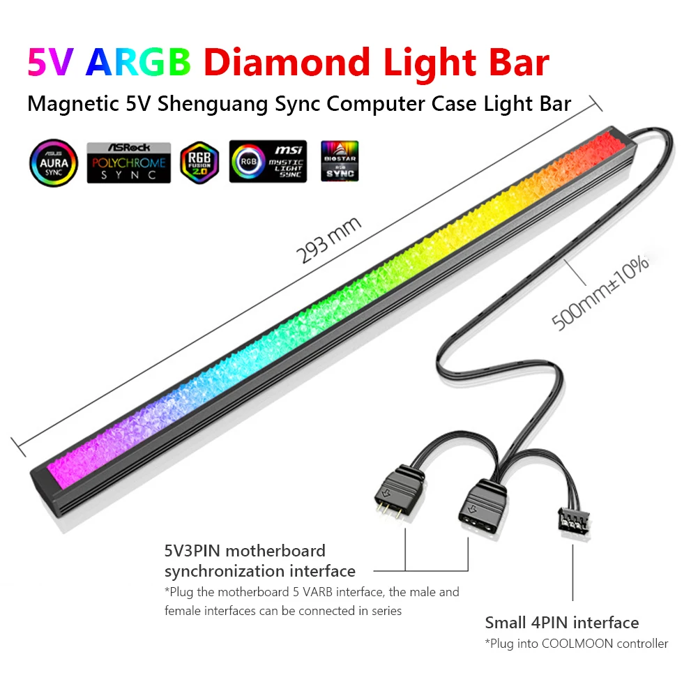 ARGB LED Strip Light 5V 3Pin/Small 4Pin Diamond Magnetic Colorful Atmosphere For PC Computer Case Chassis images - 6