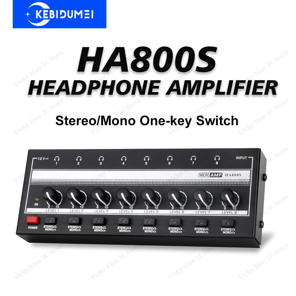 8 Channels Headphone Amplifier Mini Amplifier with Stereo/Mono Switch Professional Ultra-Compact HiFi Stereo Audio