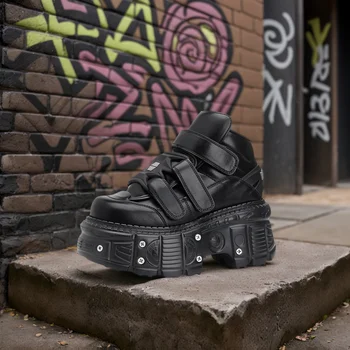 2025 New Punk Style Women Shoes Lace-up Heel Height 6CM Platform Shoes Woman Metal Decor Woman Sneakers Gothic Ankle Rock Boots