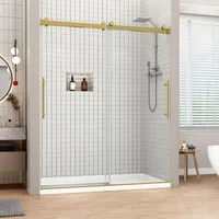 Frameless Shower Door, 56 1/8“-60” W X 76“ H, Aluminum, 5/16”8mm Clear Tempered Glass , with Handle, Double Sliding Shower Door 1