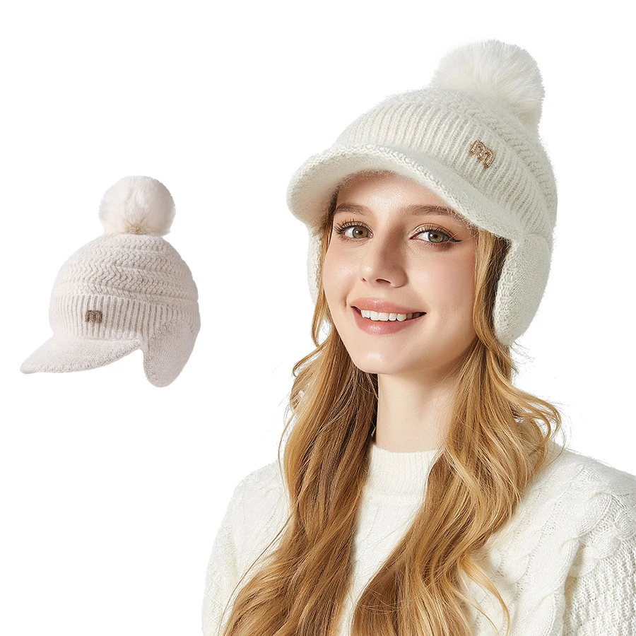 Thick Ear Protection Rabbit Fur Baseball Cap Women's Winter Outdoor Cycling Knitted Hat Skullies Beanies_voghion.com