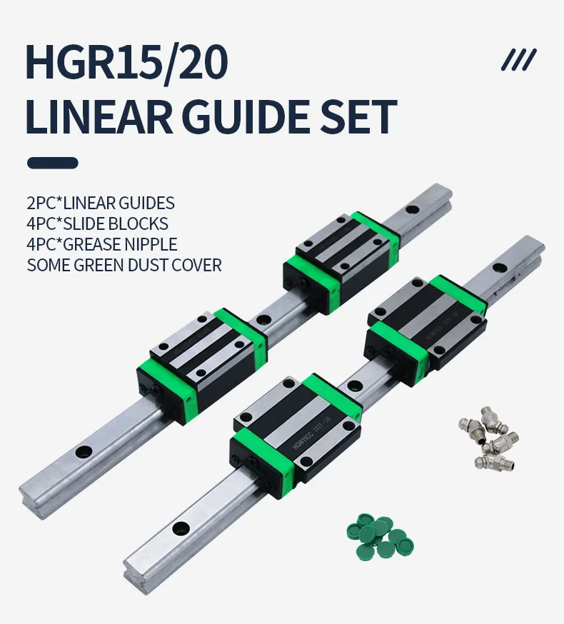 KYDCN 2pc HGR15 HGR20 Square Linear Guide Rail 100-950mm + 4pc HGH15CC HGH20CC For CNC Router Engraving