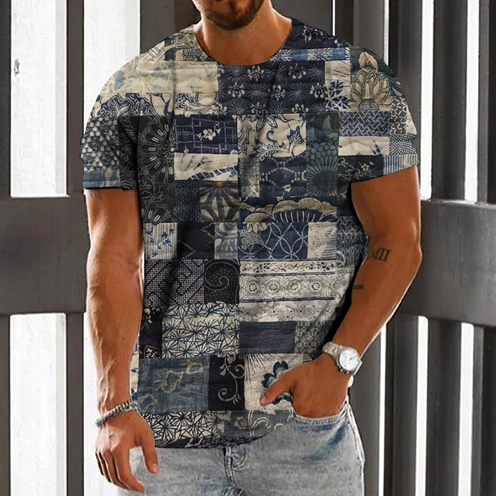 Retro T-Shirts For Men 3d Rag Printed Men‘S Clothing Summer Casual Short Sleeved Loose Oversized Shirt Street Designer Tops Tees