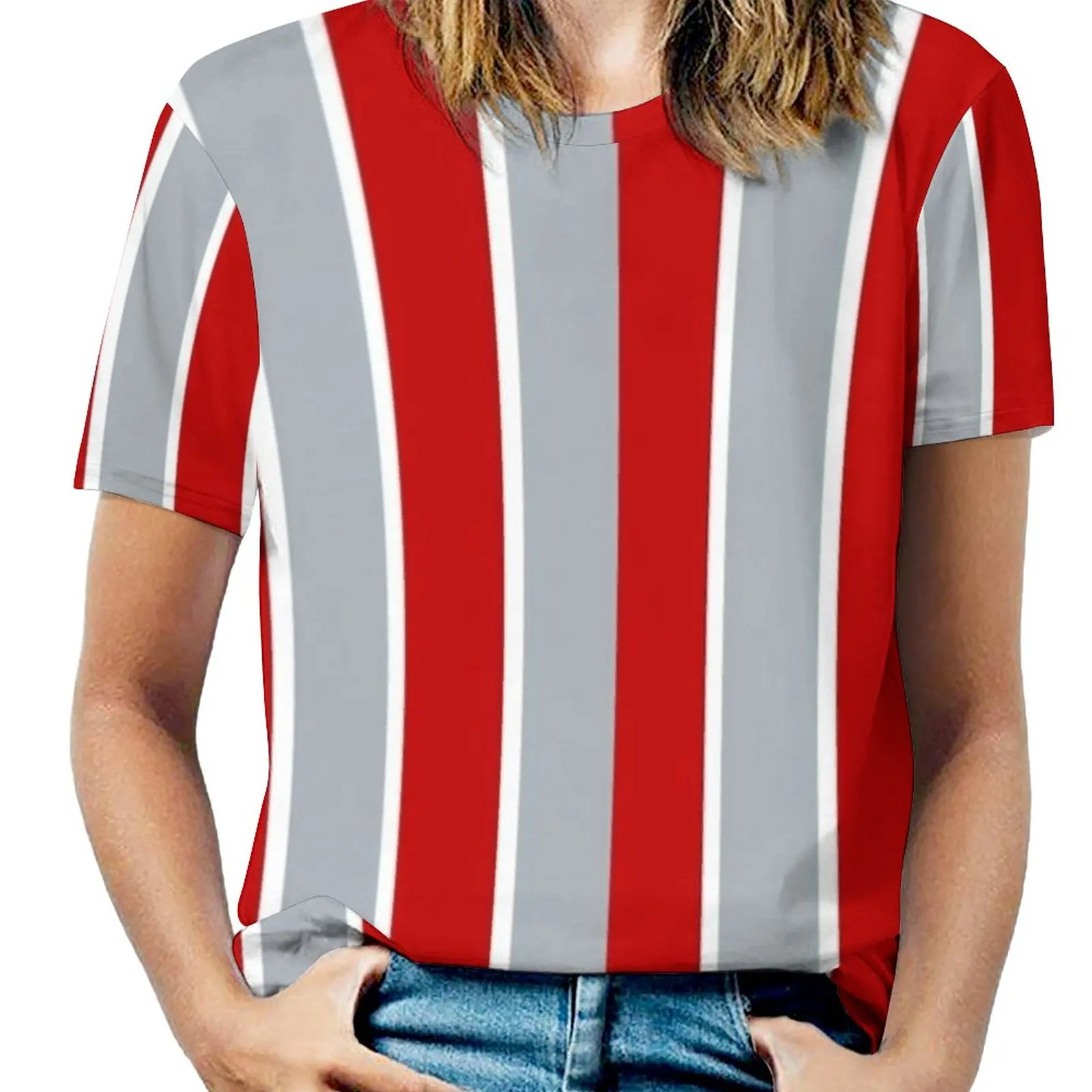 Jersey Medieval Warriors Fashion Print Women Ladies Girls T-Shirt Harajuku Round Neck Short Sleeve Tops & Tees Scarlet Silver