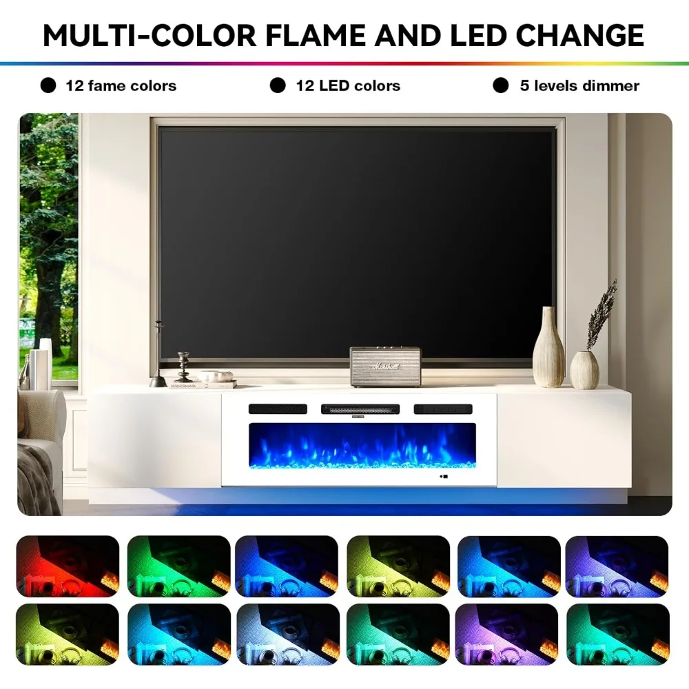 TV Stand with 36" Electric Fireplace, Wall Mounted Fireplace Entertainment Center with Storage, 70" TV Console with Fireplace 4