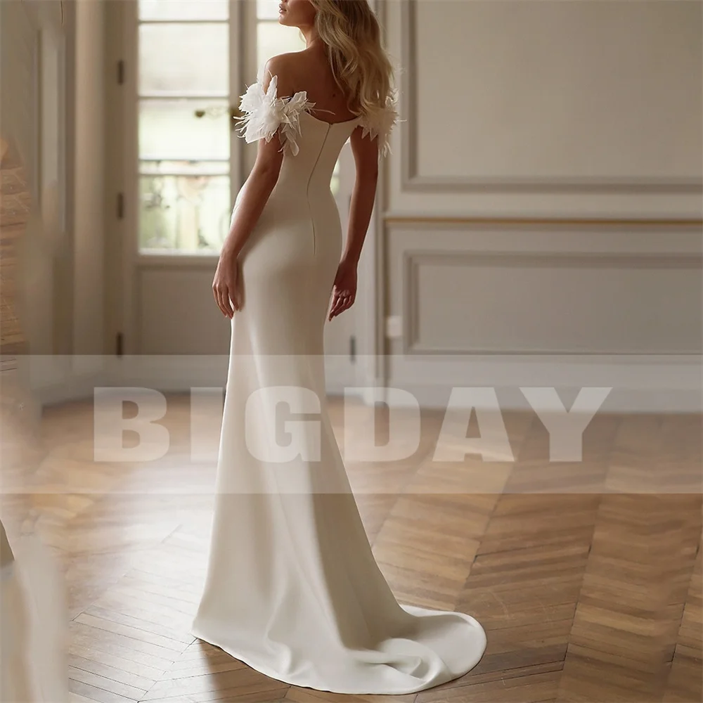 Classic Mermaid Flowers Wedding Dress Off The Shoulder Sweetheart Pleat Split Open Back Bridal Gown Vestido De Noiva Customized 2