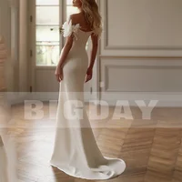 Classic Mermaid Flowers Wedding Dress Off The Shoulder Sweetheart Pleat Split Open Back Bridal Gown Vestido De Noiva Customized 2