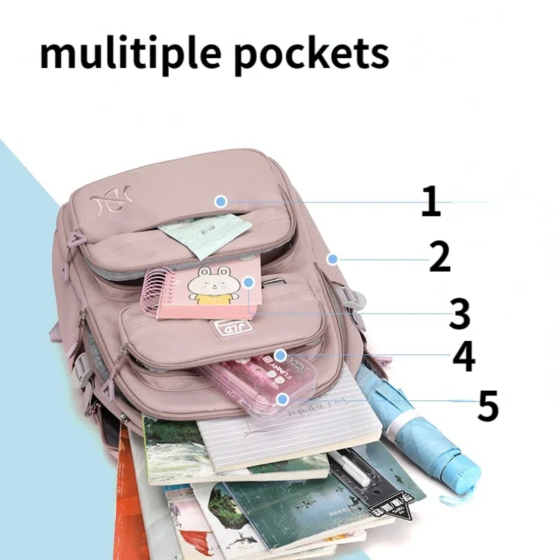 Girls School Bag Casual Daypack for Women Student Teenager Teen Nylon Multilayer Space Large Capacity for Children Kid Class Kit