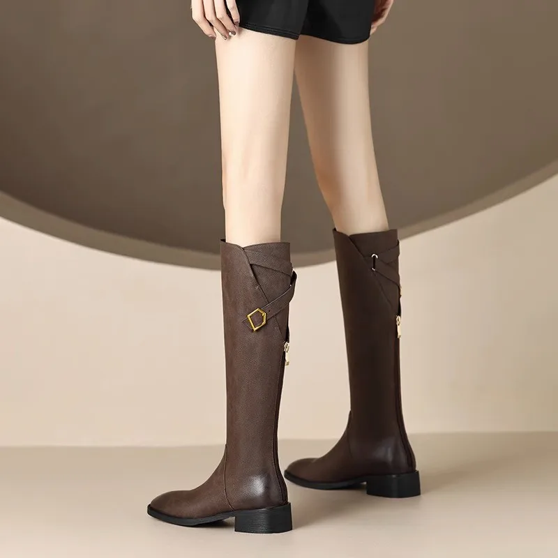 Women Fashion Knee Boots Women Autumn Winter Fur Zip High Heels Boots Classics Retro Knee Length Platform Knight Botas De Mujer