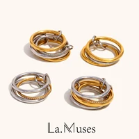 La. Muses 3-layer 4-layer Mixed Color Inlaid Zircon Stainless steel Women's Ring Shiny High-quality Waterproof Jewelry Gift 1
