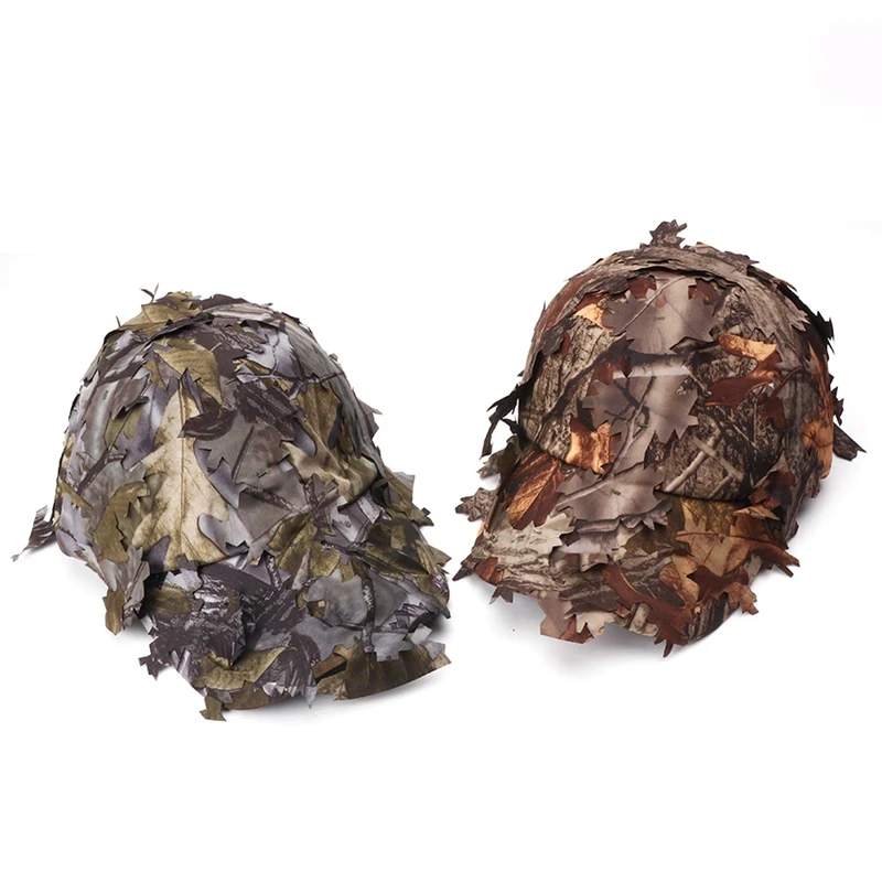 Camouflage Outdoor Tactical Cap with 3D Bionic Leaf Camo Hunting Hat Hidden Jungle Sniper Hat Sun Protection Cap