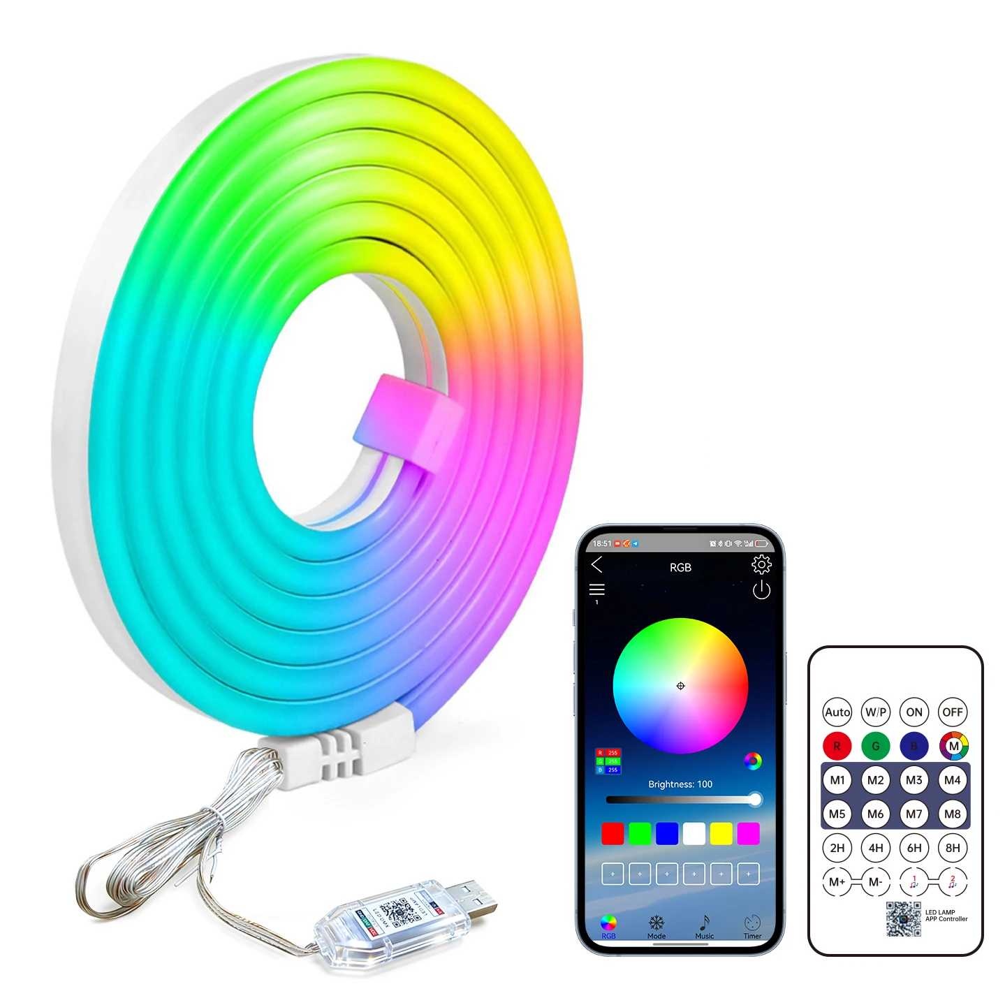 RGBIC Neon LED Light Strip 5V USB 1m-10m Waterproof IP65 with Remote & App Control Music Sync Color Changing for Room Decor