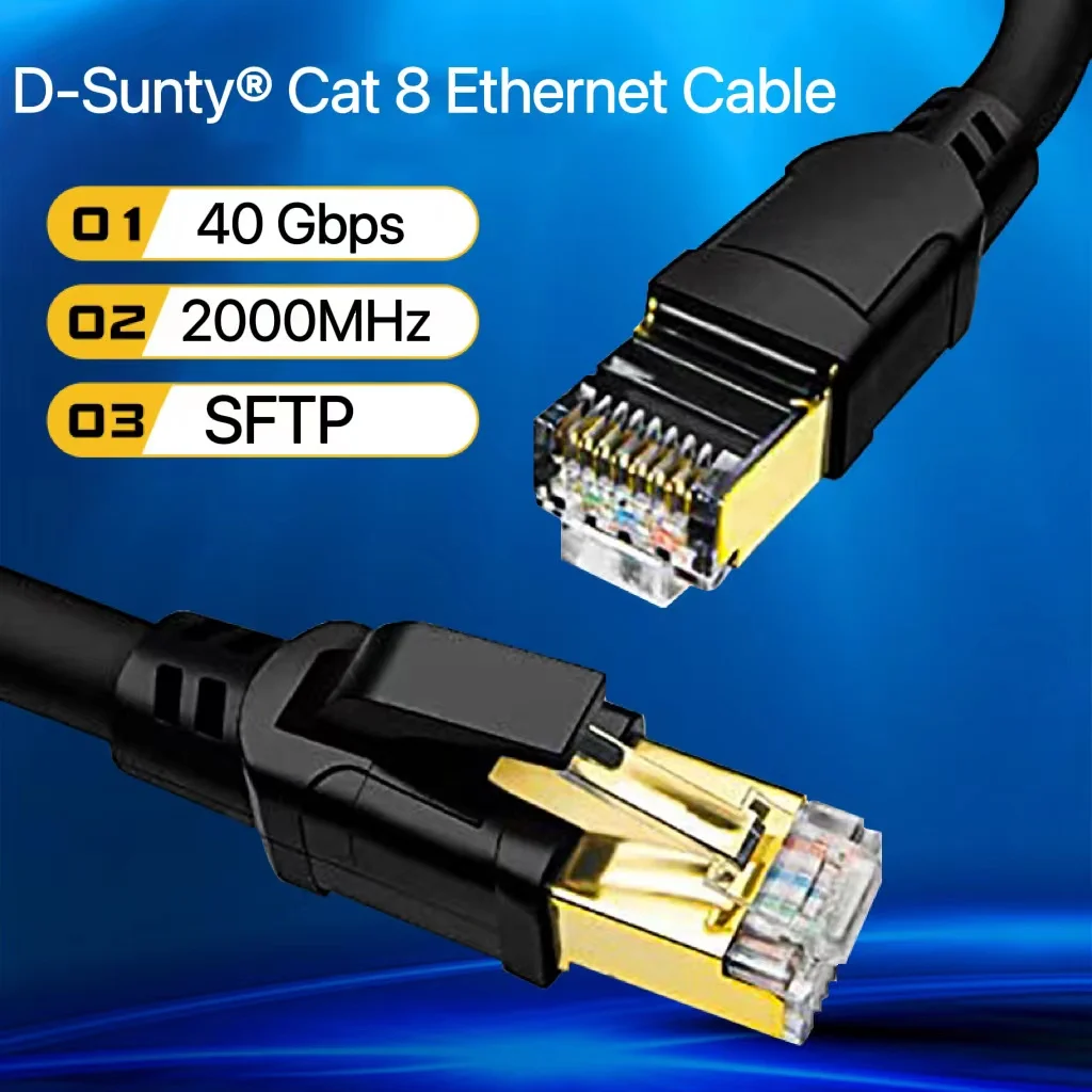 Cat 8 Ethernet Cable High Speed 40Gbps 2000Mhz High Speed SFTP 5m 10m