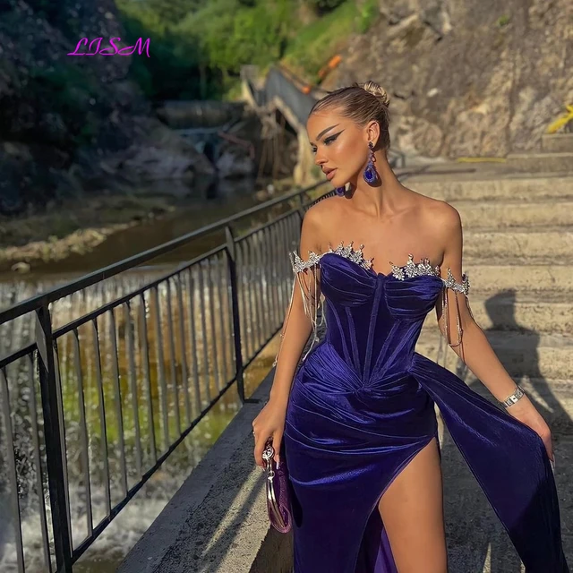 Formal Mermaid Evening Dress Off Shoulder Velvet Prom Dresses