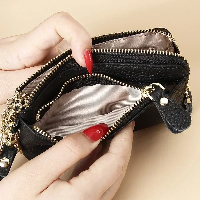 Ladies Wallet Luxury High Quality Short Vintage Purse Multi-card Coin Wallets Genuine Leather Women Zipper Keychain Hasp Purses