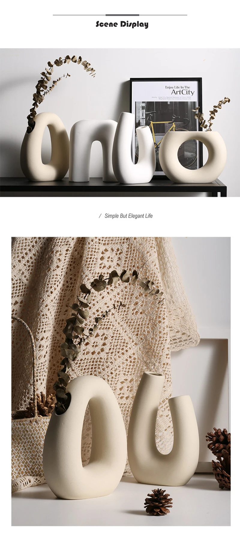 Vilead Nordic Ceramic Vase Modern Multiple Styles Ornaments for Office Kitchen Desktop Indoor Dining Room Home Best Family Gift