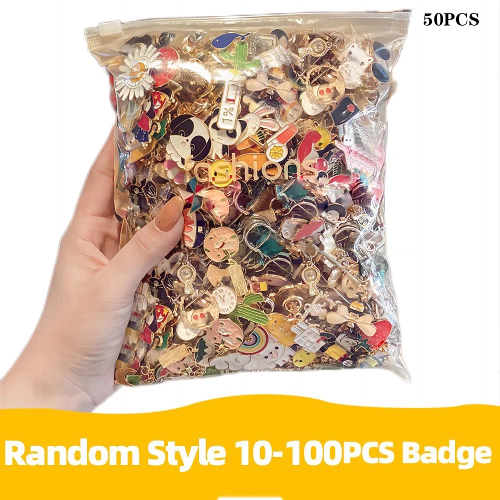 thumbnail image 1 of 10-100 piezas de insignias esmaltadas, alfileres de moda personalizados aleatorios de diversidad, accesorios de insignias, juego de alfileres de metal para bolsas de ropa de dibujos animados, 1 of 5