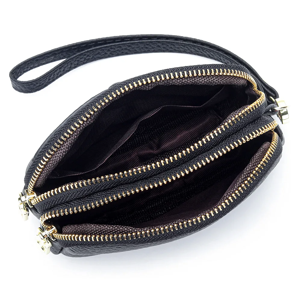 2024 Leather Coin Purse Clutch Multifunctional Handbag Women Wristband Double Zip Small Change Pouch Wristlet Travel Storage Bag