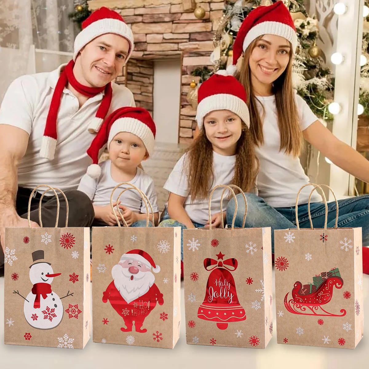 Bolsos de Papel Kraft de 4 piezas para Navidad bolsa de regalo de Navidad decoracion de Feliz Navidad para el hogar bolsas de embalaje de Ano