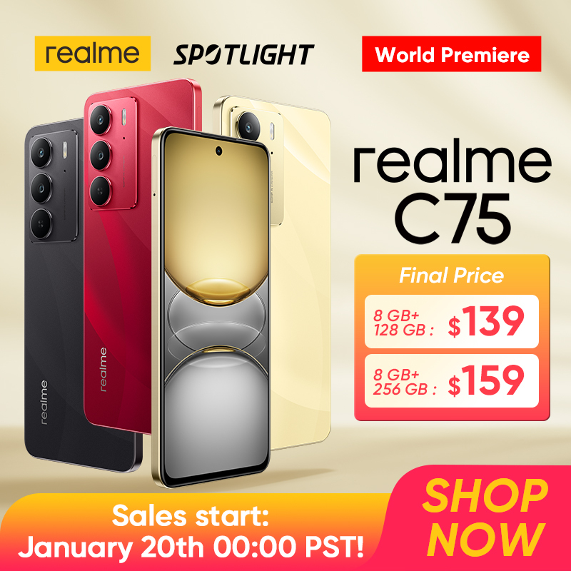 [World Premiere] realme C75 Smartphone Helio G92 Max Chipset 5828mAh Battery 45W Charge 6.72'' 90Hz Display 50MP Camera NFC IP69