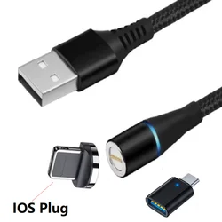 Magnetic Fast Charging Cable with USB Type C and Micro USB - 3 in 1 - 2m (For iPhone)
