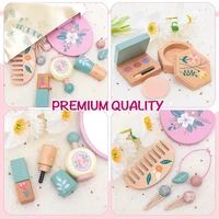 Wooden Pretend Play Makeup Toys Simulation Makeup  Set Girls MakeUp Dressing Table Cosmetics Toys Birthday Gifts For Children 3