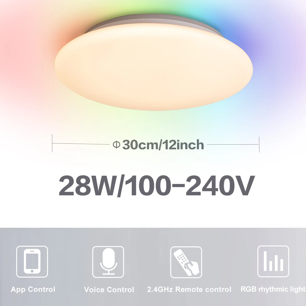 MARPOU Smart Ceiling Lamp RGB Rhythm 28W30W Lustre LED Lights WIFI APP Voice Control with Alexa Light for Living room decoration ceiling lights for hall Ceiling Lights