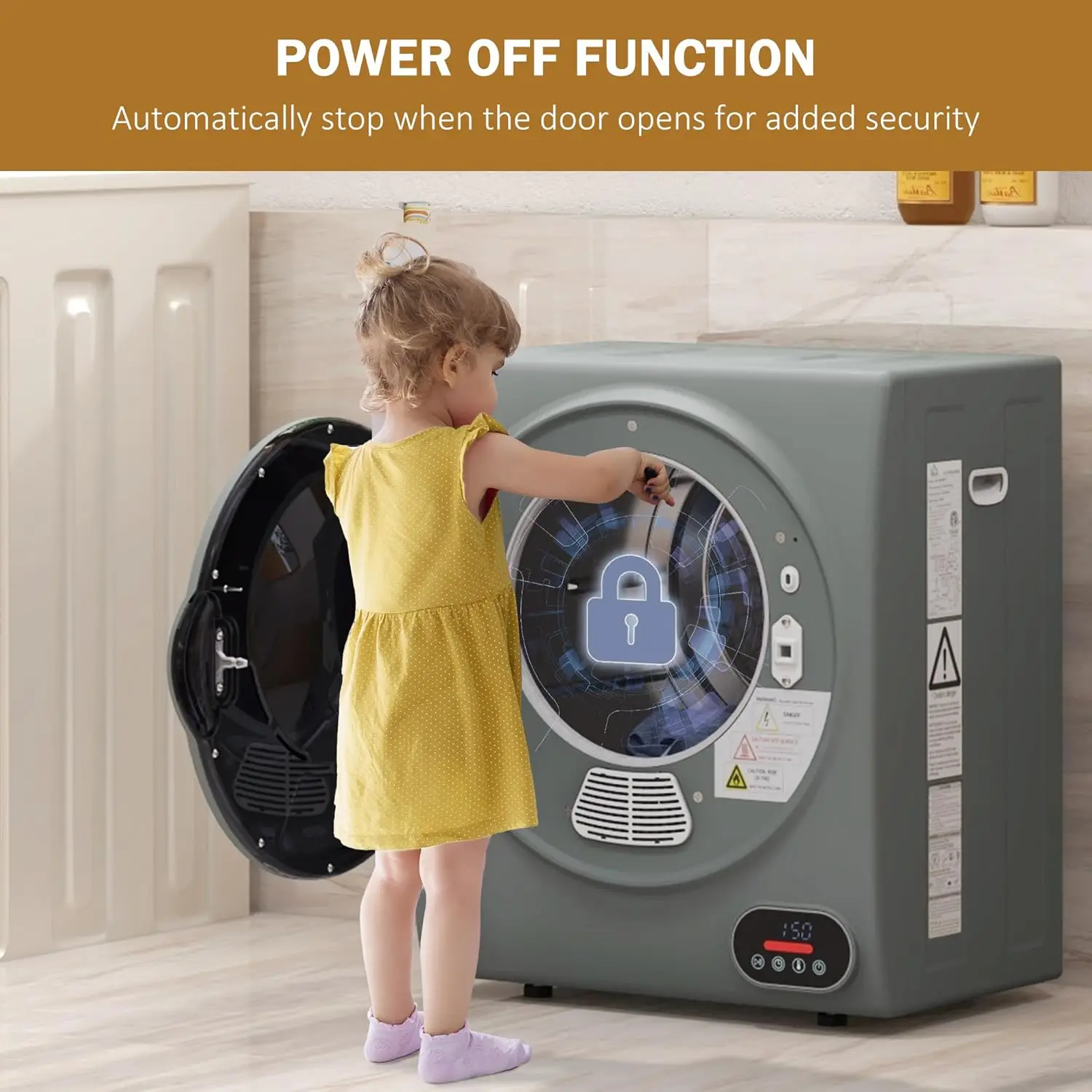 Portable Clothes Dryer, Compact Laundry Dryer with 1.5 cu.ft Stainless Steel Drum, Intelligent Drying, 120V 850W Front Load Elec